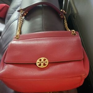Tory Burch Red Gold Shoulder Bag with Chain Strap